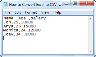 CSV format in notepad