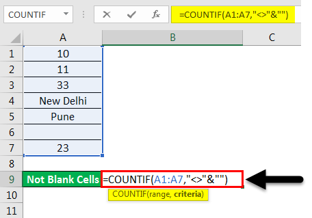 Countif Not Blank Example 2-2