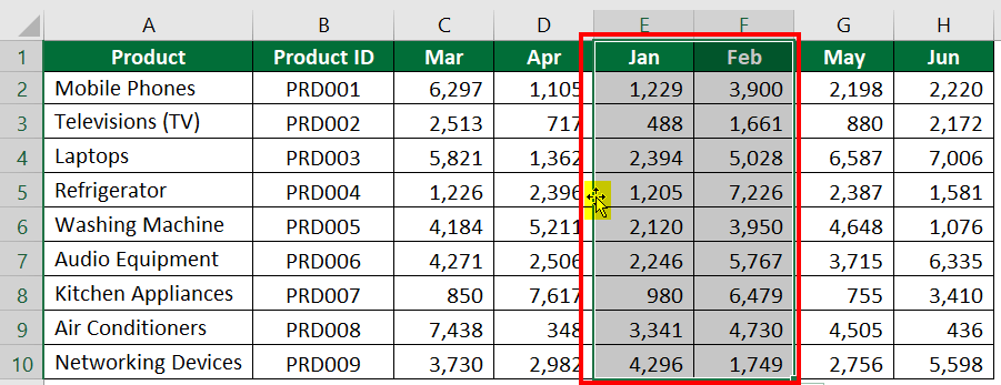 Move Multiple Columns in Excel 2