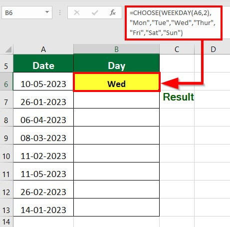Excel Formula for Weekday-Example 4 Step 2