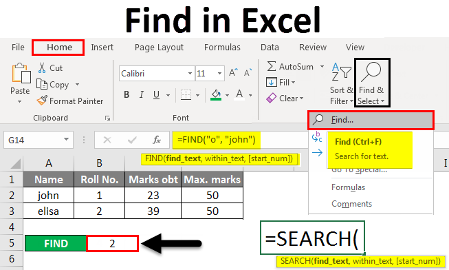 Find in excel