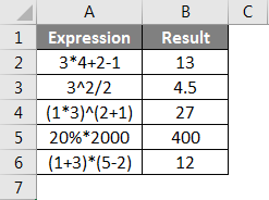 Operators in Excel example 1-3