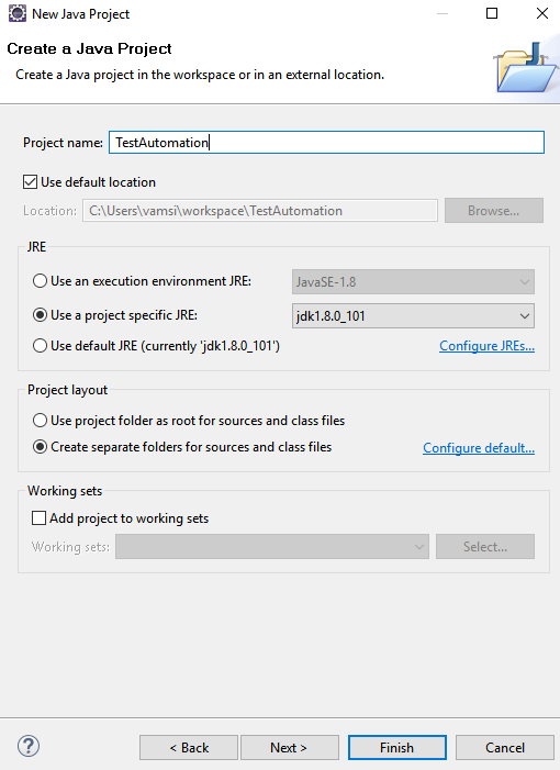 Project Name and latest JDK
