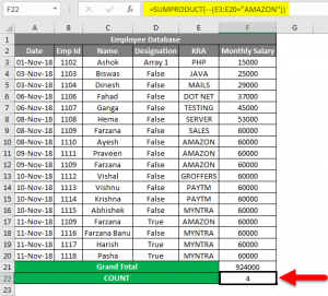 SUMPRODUCT with Multiple Criteria Function and Examples