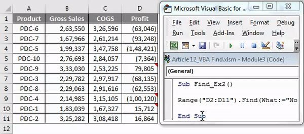 VBA Find Example 2-5