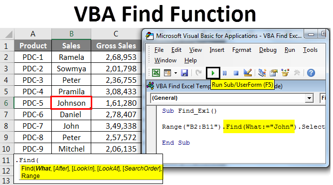 VBA Find Function in Excel