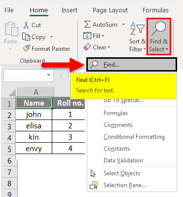 find in excel method 1-2