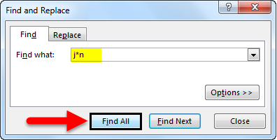 find in excel method 1-5
