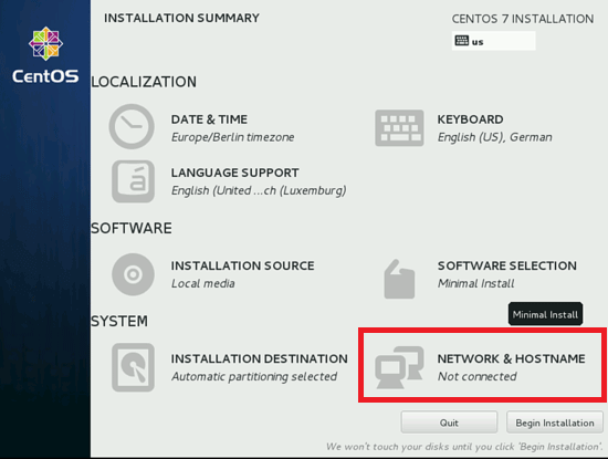 NETWORK & HOSTNAME settings