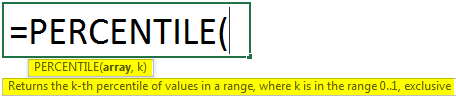 percentile formula in excel syntax