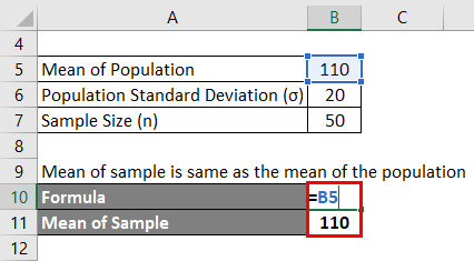 Calculation of Mean of Sample for example 2