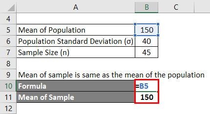 Calculation of Mean of Sample for example 3