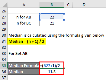 Calculation of Median for example 3