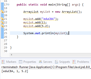 Generics in Java (e ArrayList object)
