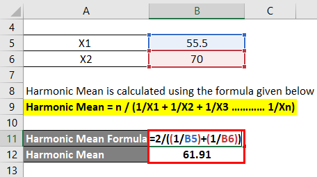 Calculation of Harmonic Mean for example 2
