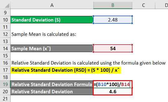 Calculation of Relative Standard Deviation for example 1