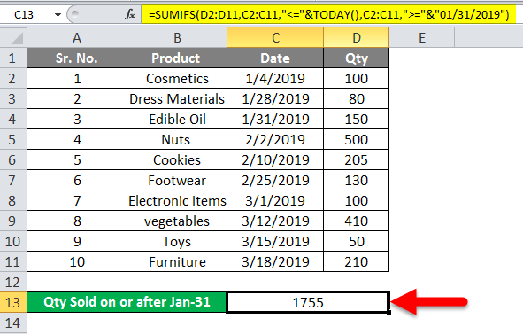 SUMIFS With Dates Example 1-1
