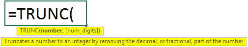 TRUNC Funcion syntax
