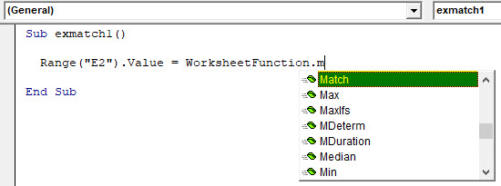 VBA Match Example 1-5