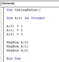 VBA ReDim Example 1-3