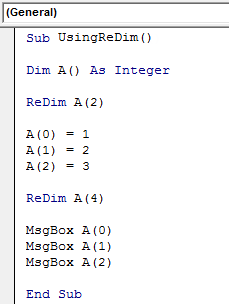 VBA ReDim Example 1-5