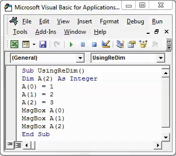 VBA ReDim Example 1-4