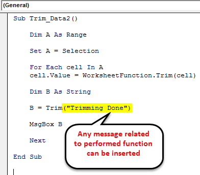 Trimming Function Message