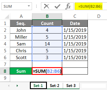 Group Worksheet in Excel Example set 1