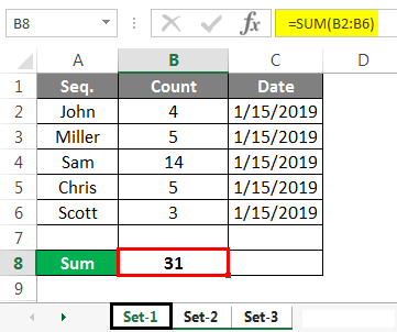 Group Worksheet in Excel Example set sum 1