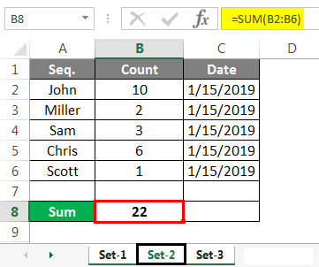 Group Worksheet in Excel Example set sum 2