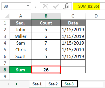 Group Worksheet in Excel Example set sum 3