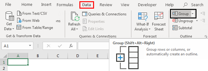 Grouping Columns in Excel ribbon