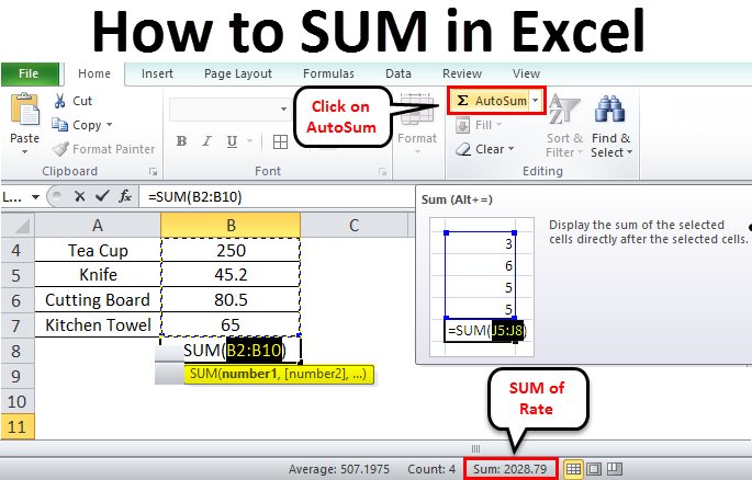 How to SUM in excel