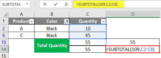 SUBTOTAL Formula in Excel example 1-10