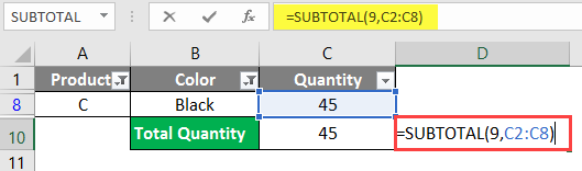 SUBTOTAL Formula in Excel example 1-12