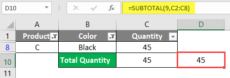 SUBTOTAL Formula in Excel example 1-13
