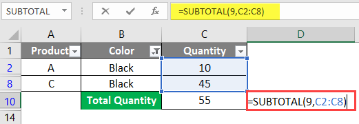 SUBTOTAL Formula in Excel example 1-8