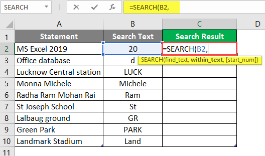 Search in excel example 1-3