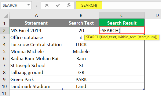 Search in excel example 1-4