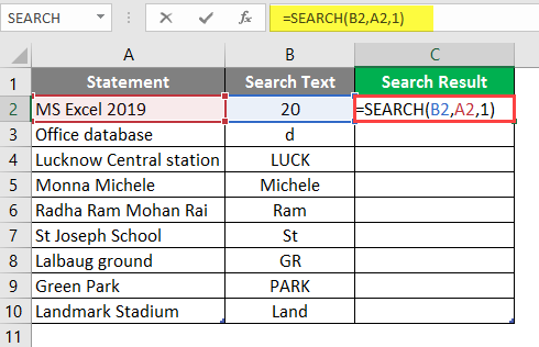 Search in excel example 1-6