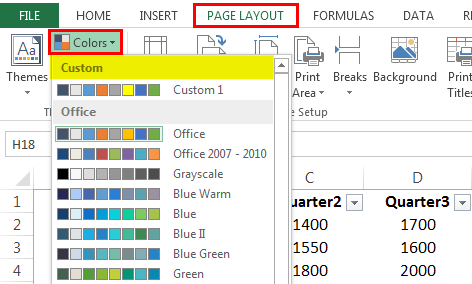Themes in Excel - Changing Colors Step 1