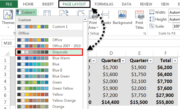 Themes in Excel -Changing Color Step 2