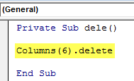 VBA Delete Column Example 1-3