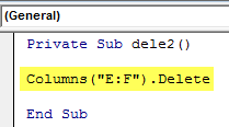 VBA Delete Column Example 3-1