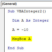 VBA Integer Example 2-5