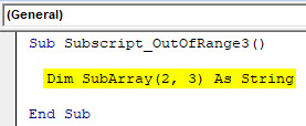 VBA Subscript out of Range Example 3-2