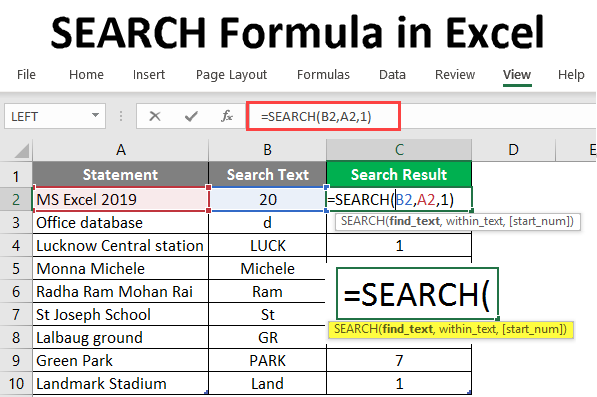 search formula in excel