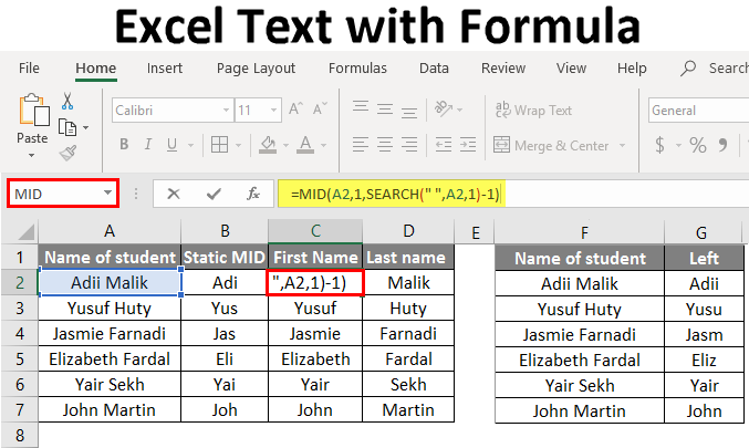 Excel Text with Formula