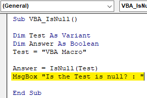 Excel VBA ISNULL Example 1.7
