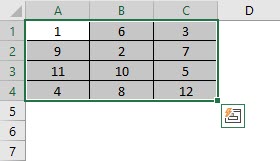 Excel function for range 1